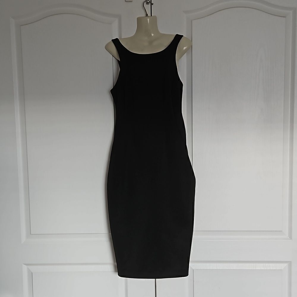 HP Marciano Cocktail Bodycon Midi  Dress With Sheer Back Small Black